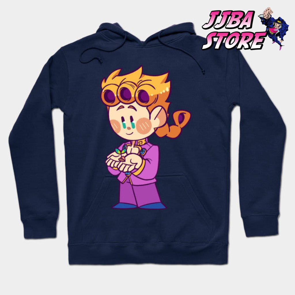 Jjba Chibi Giorno Hoodie Navy Blue / S